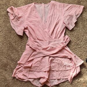 Pink V-Neck Wrap Romper